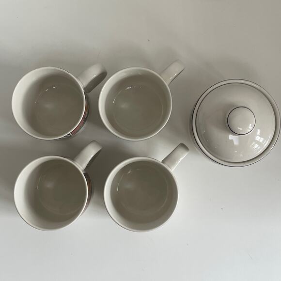 Vitromaster 1991 Metropolitan 4 Coffee Cups, Sugar Bowl & Lid Abstract Art - Picture 10 of 16